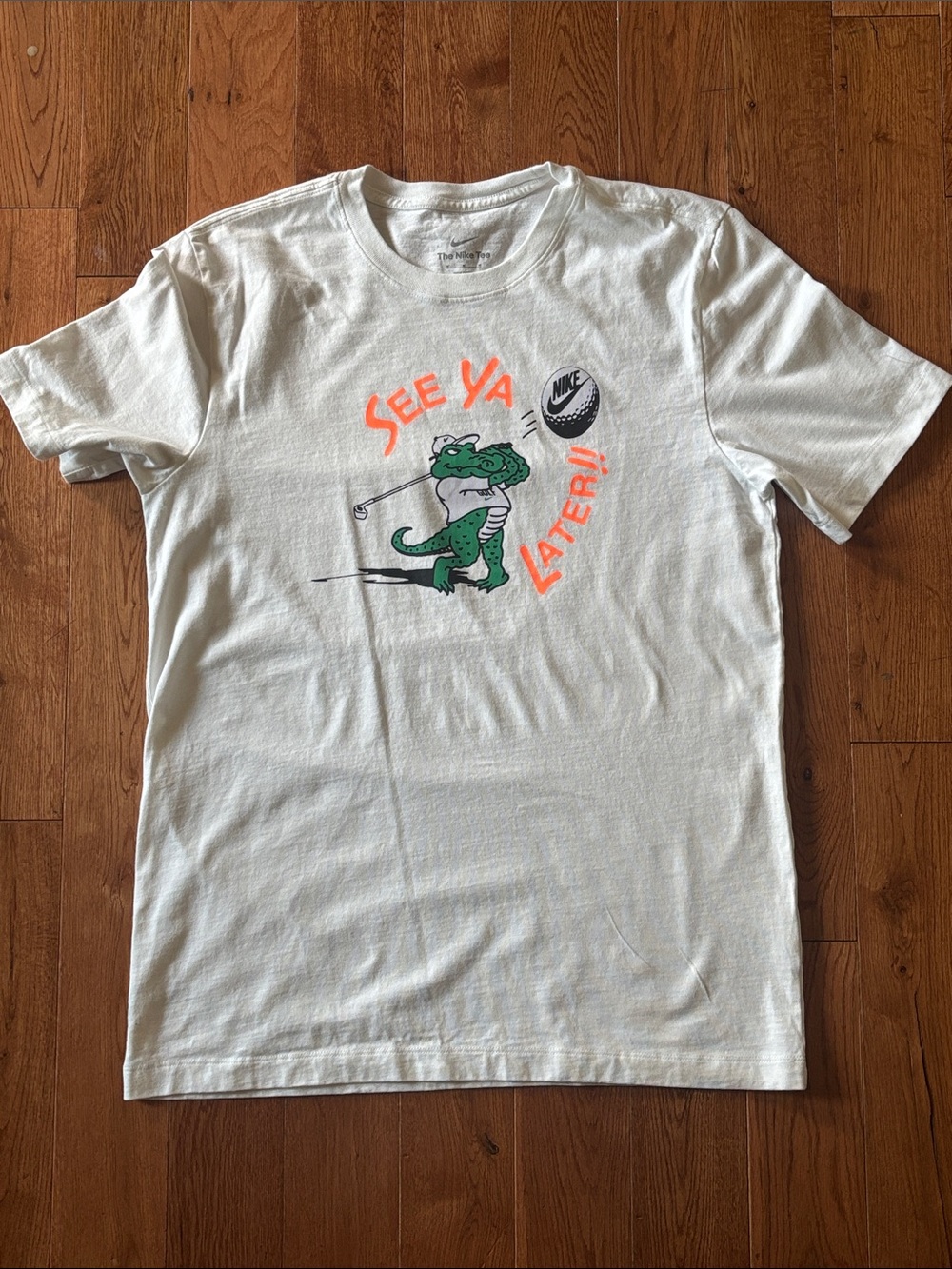 Nike White Tee with Crocodile and Golf Ball “See ya later”